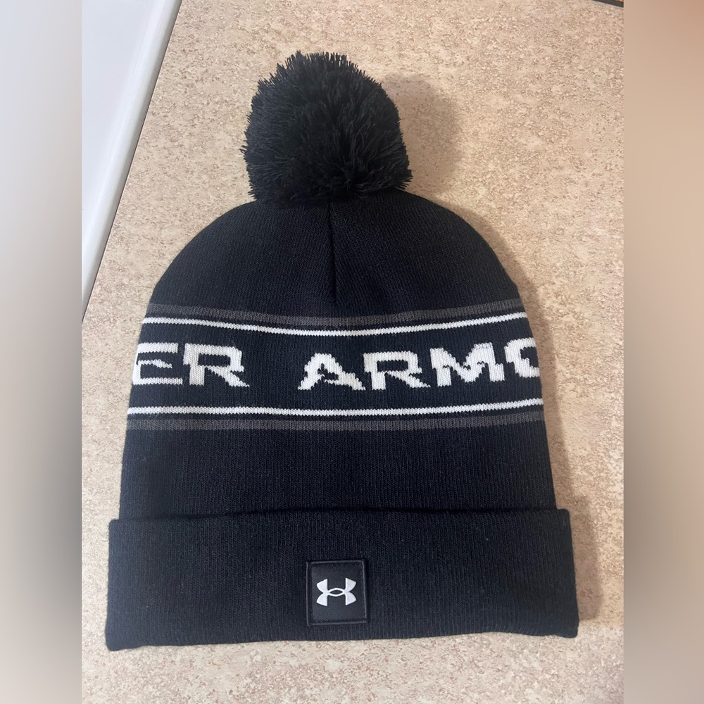 Under Armour Black and White Knit Beanie